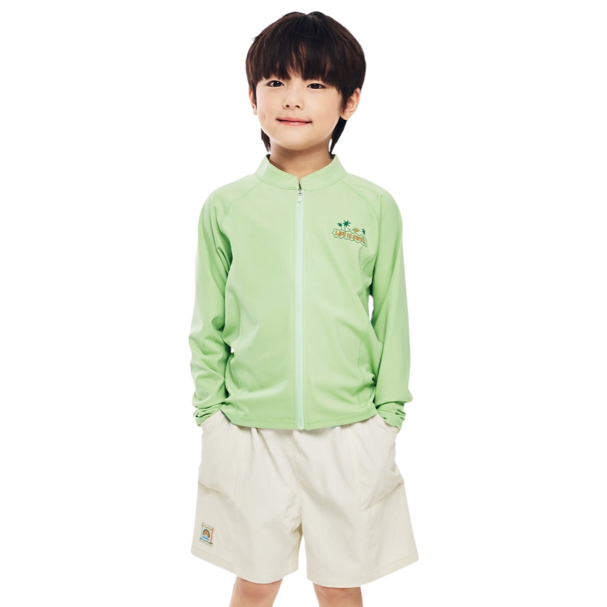 Barrel Kids Essential AW Zip-Up Rashguard-GREEN