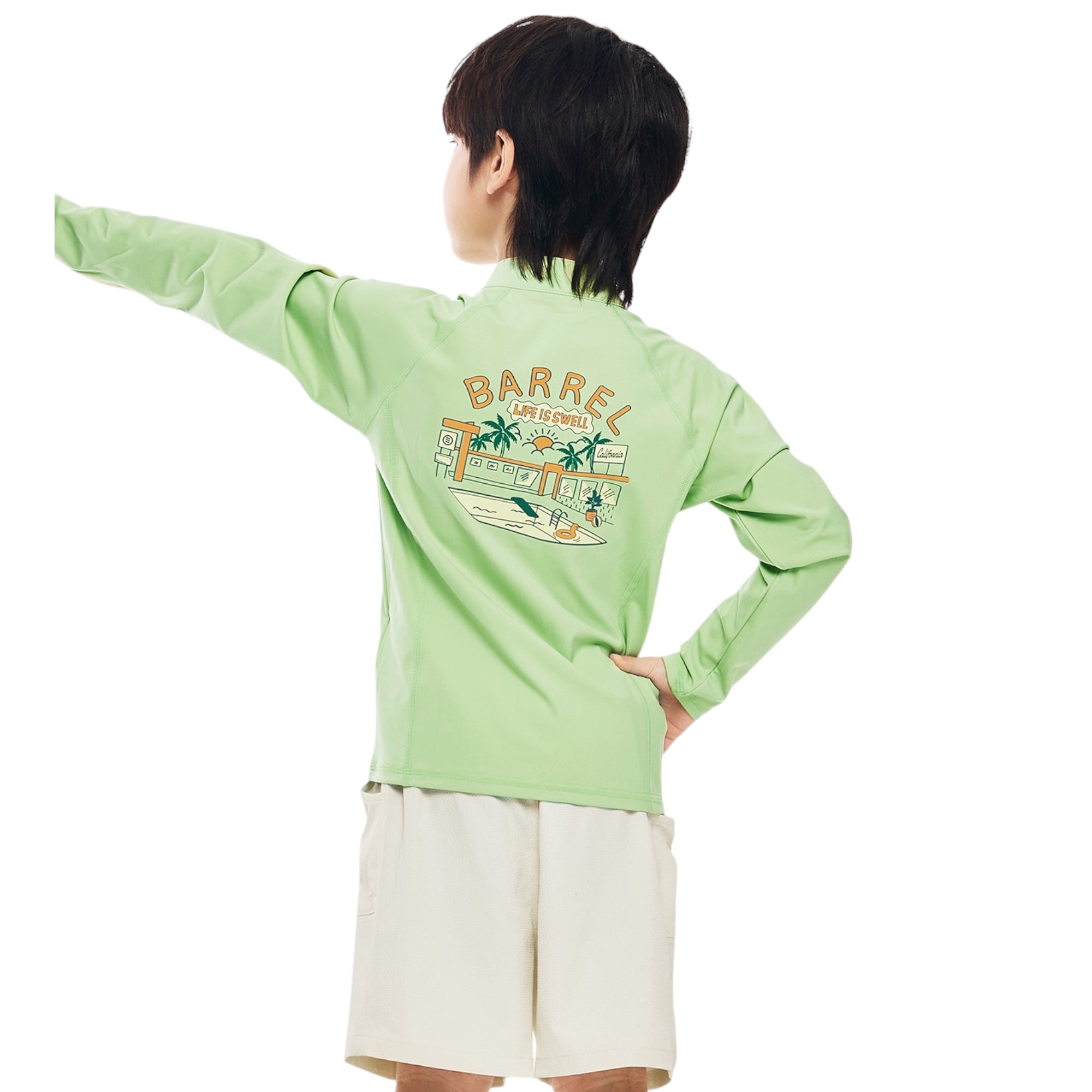 Barrel Kids Essential AW Zip-Up Rashguard-GREEN - Image 2