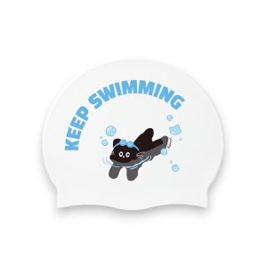 Barrel Kids Swimming Cat Silicone Swim Cap-WHITE