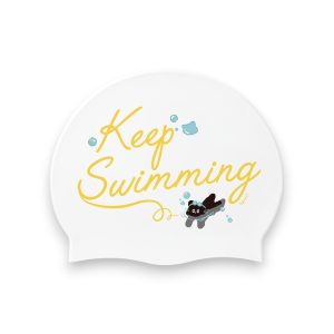 Barrel Swimming Cat Silicone Swim Cap-WHITE