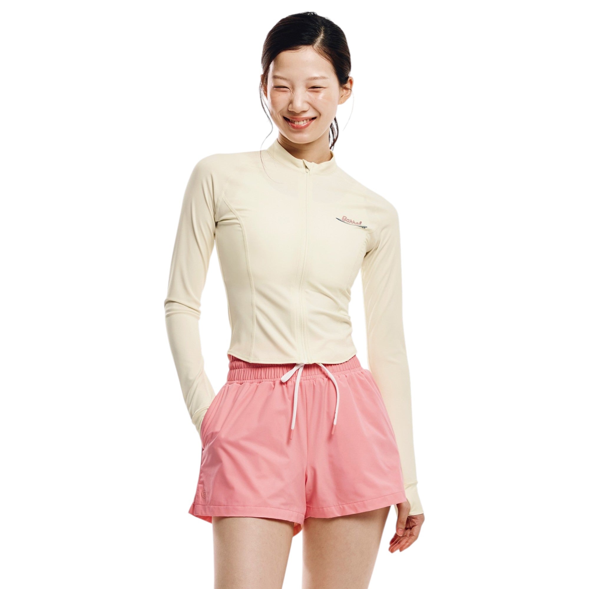 Barrel Women Artwork Crop Zip Rashguard-IVORY