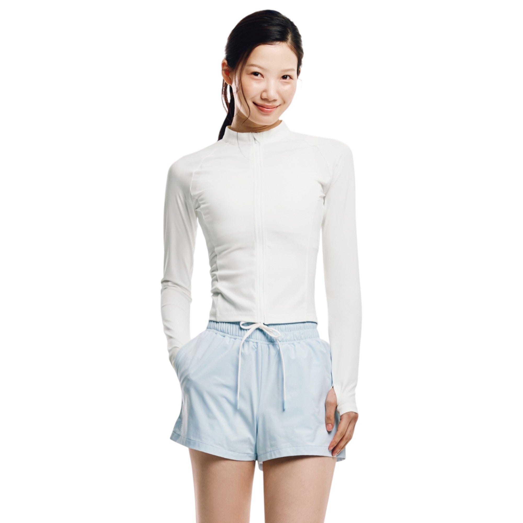 Barrel Women Essential Crop Zip Rashguard-WHITE