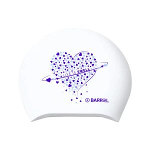 Barrel Heart Hoop Long Hair Swim Cap-white