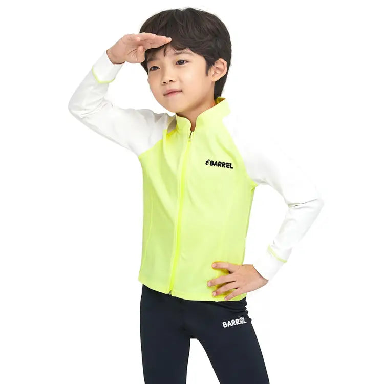 Barrel Kids Essential Zip Up Rash Guard-neon