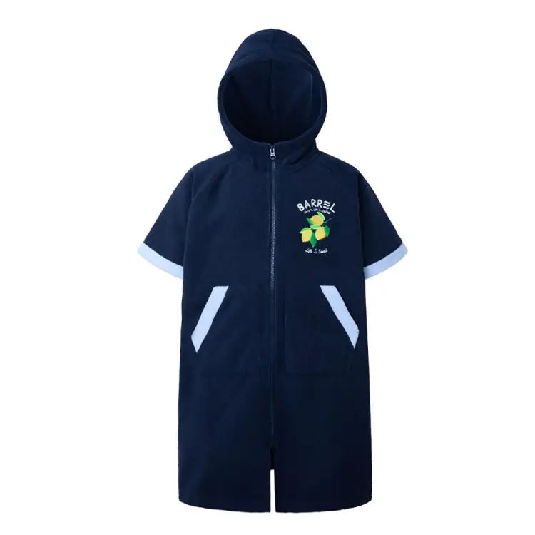 Barrel Kids Solid Zipup Poncho Towel-navy
