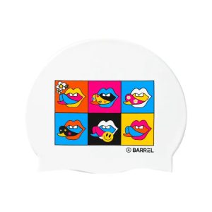 Barrel Pop Art Silicone Swim Cap-white