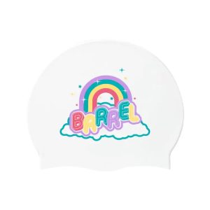 Barrel Rainbow Silicone Swim Cap-white