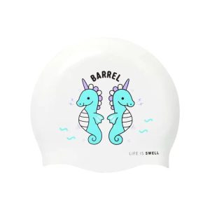 Barrel Sea Horse Nowrinkle Swim Cap-white