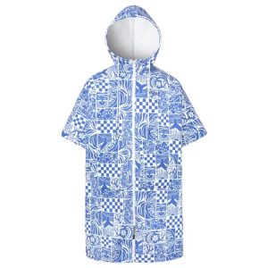 Barrel Unisex Checked Zipup Poncho Towel-blue