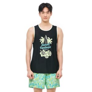 Barrel Unisex Tropical Sleeveless Rash Guard-black