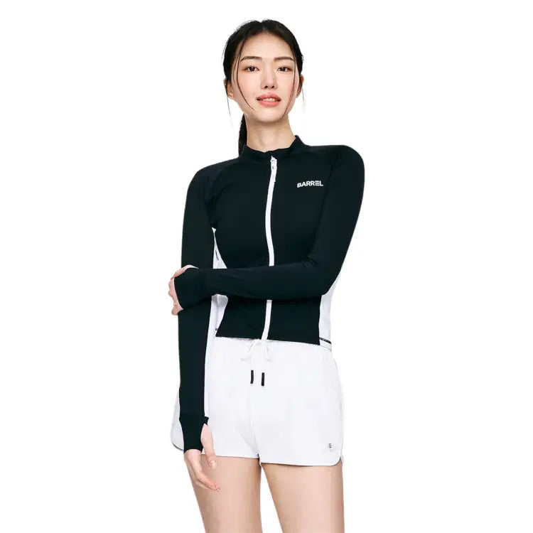 Barrel Women Color Scheme Crop Zip Rashguard-black