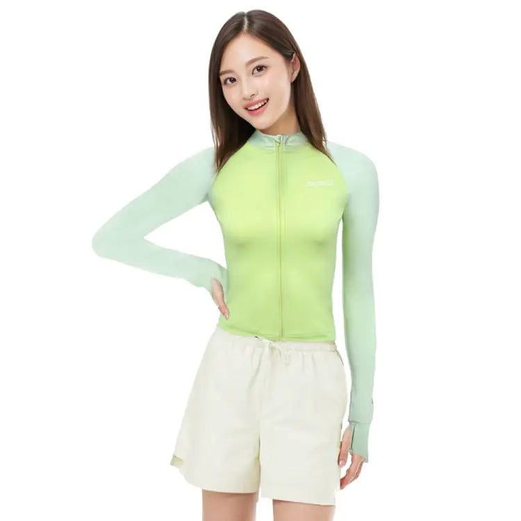 Barrel Women Color Scheme Crop Zip Rashguard-lime - Image 3