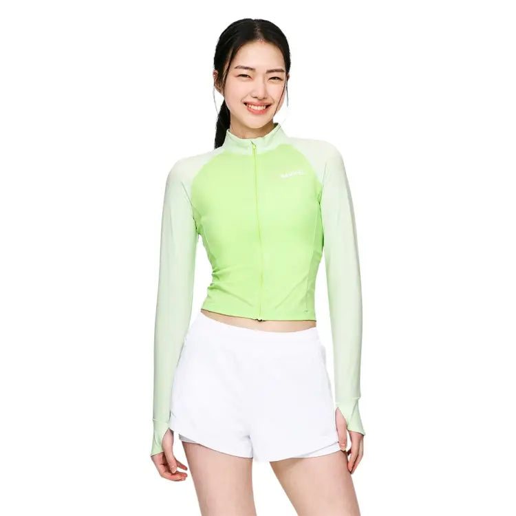 Barrel Women Color Scheme Crop Zip Rashguard-lime