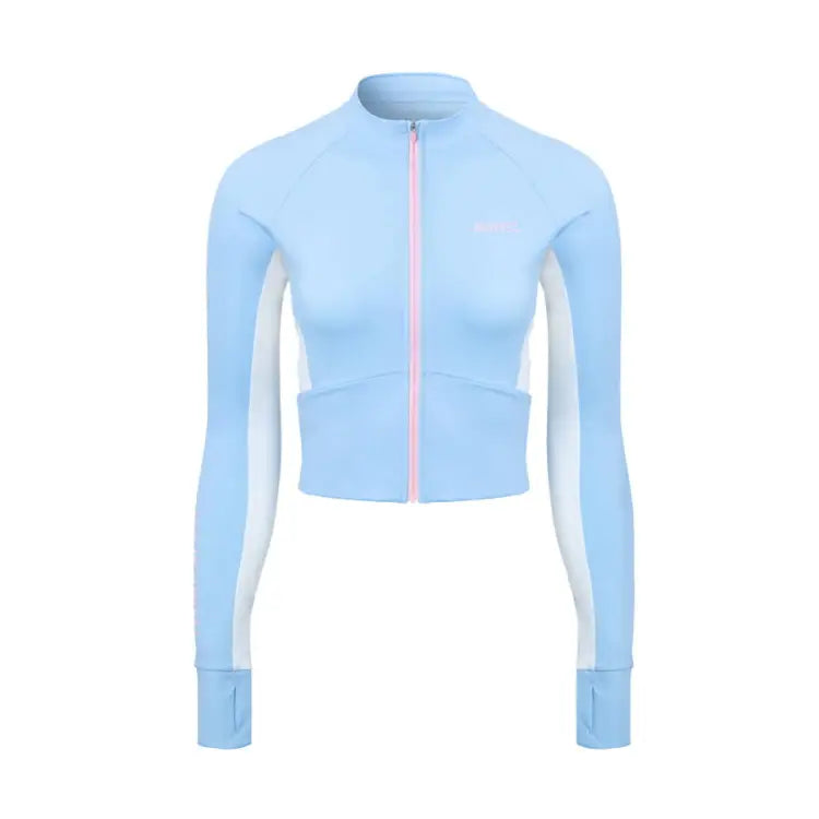Barrel Women Motion Crop Zip-up Rash Guard-aqua