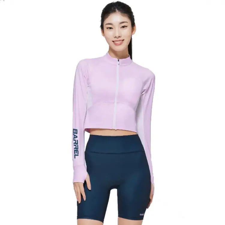 Barrel Women Motion Crop Zip-up Rashguard-pink