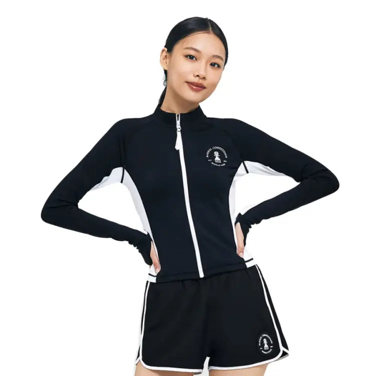 Barrel Women Nautical Crop Zipup Rashguard-black