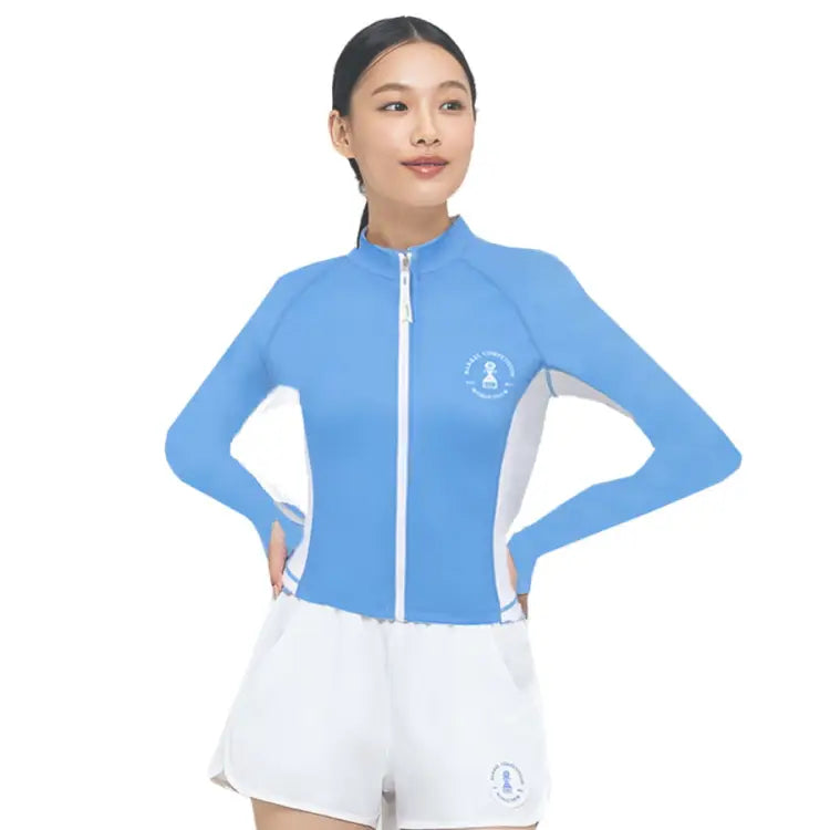 Barrel Women Nautical Crop Zipup Rashguard-blue