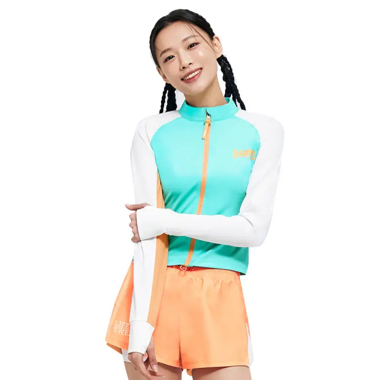 Barrel Women Romantic Crop Zip Up Rashguard-mint