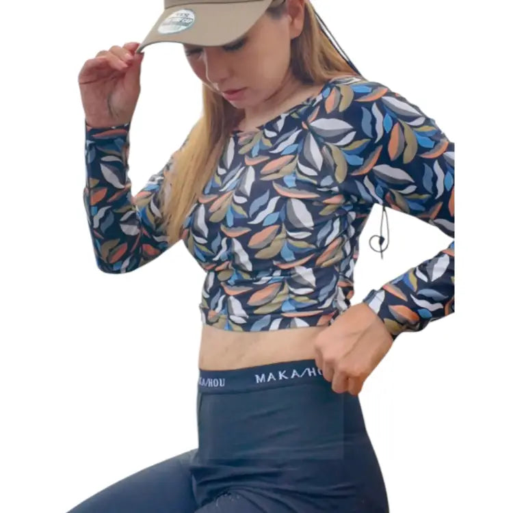 Maka-Hou Women Back Ribboon Rashguard-MULTI LEAF (Japanese Brand)