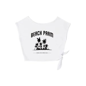 Maka-Hou Women Beach Parm Crop Tee-WHITE (Japanese Brand)