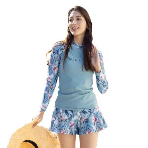 Maka-hou Women Long Sleeve Rash Guard-green Leaf (japanese Brand)