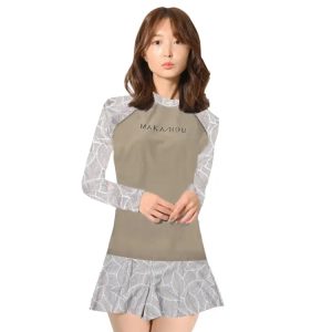 Maka-hou Women Long Sleeve Rashguard-beige Leaf (japanese Brand)