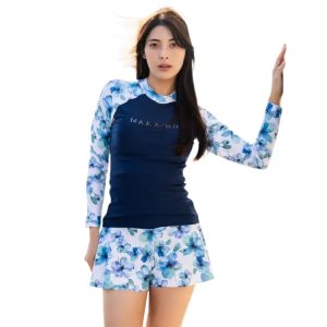 Maka-hou Women Long Sleeve Rashguard-water Flower (japanese Brand)