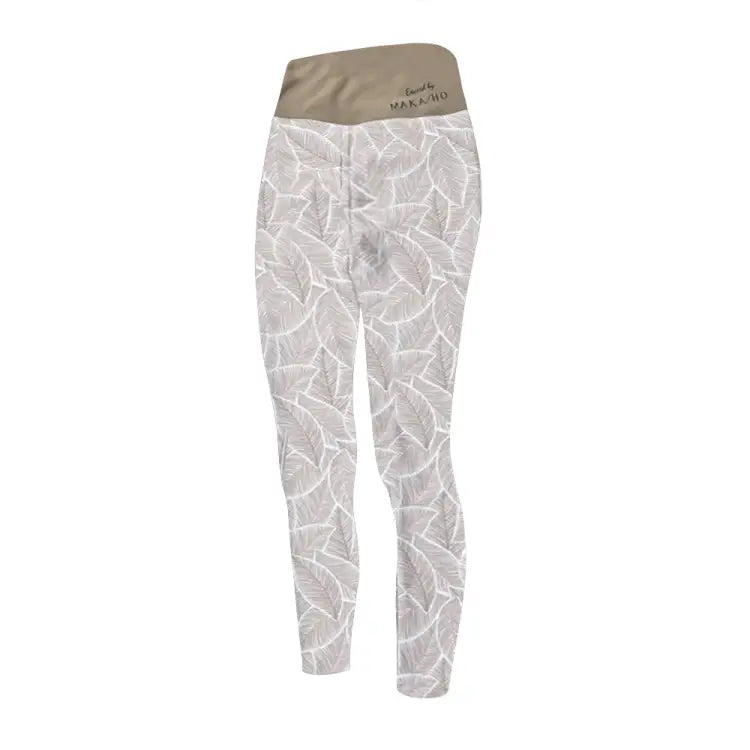 Maka-hou Women Water & Yoga Leggings-beige Leaf (japanese Brand)