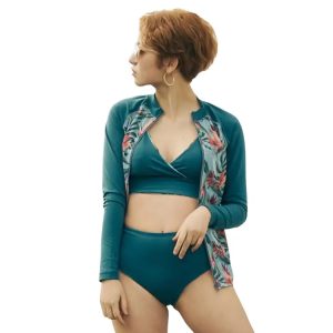 Maka-hou Women Zip-up Rashguard-nettai Leaf (japanese Brand)